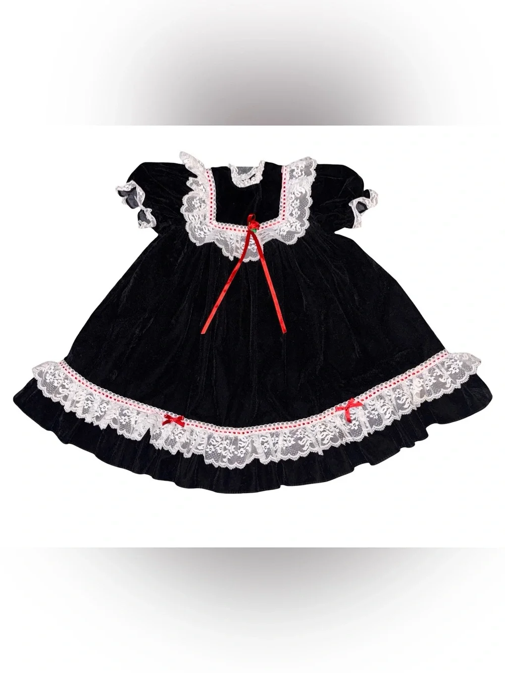 Vintage Made In USA Hugs & Kisses Girls' Black Velvet Lace-Trim Formal Dress